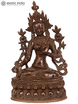 14" Tibetan Buddhist Goddess White Tara Who Blesses Long Life to Her Devotees In Brass | Handmade | Made In India