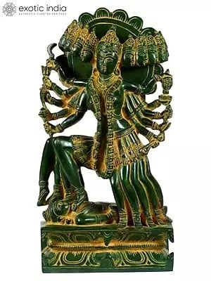 15" Ten-Faced Mahakali Brass Sculpture | Handmade | Made in India