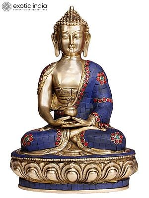 13" Lord Buddha with Pinda-Patra (with Superfine Inlay Work) In Brass