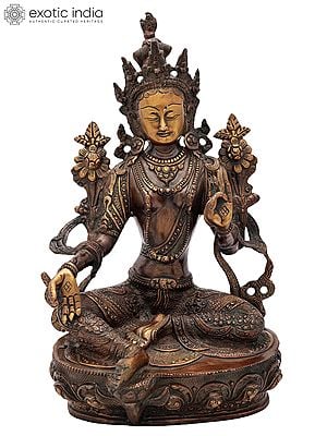 12" Tibetan Buddhist Goddess Green Tara - The Goddess Who Removes All Fears in Brass | Handmade | Made In India