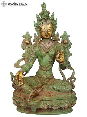 12" Tibetan Buddhist Goddess Green Tara - The Goddess Who Removes All Fears in Brass | Handmade | Made In India