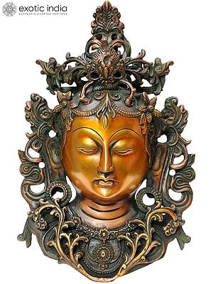 12" (Tibetan Buddhist Deity) Goddess Tara Wall Hanging Mask In Brass | Handmade | Made In India