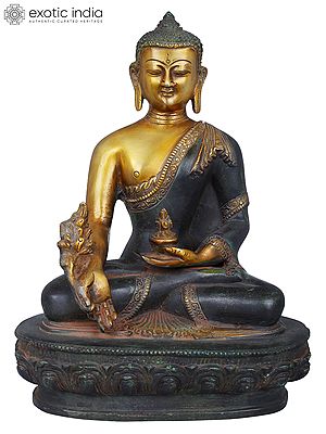 10" Tibetan Buddhist Deity Medicine Buddha Brass Idol | Handmade Brass Statue | Made in India