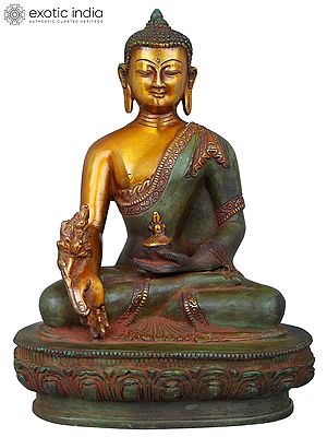 10" Tibetan Buddhist Deity Medicine Buddha Brass Idol | Handmade Brass Statue | Made in India