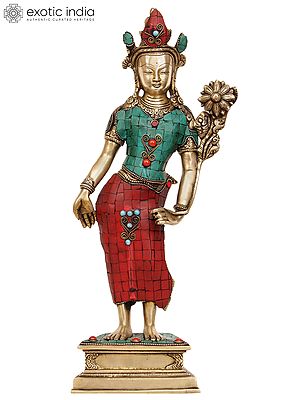 16" (Tibetan Buddhist Deity) Standing Tara In Brass