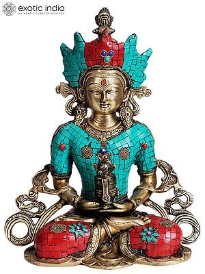 14" Tibetan Buddhist Deity- Amitabha Buddha (with inlay Work) In Brass | Handmade | Made In India