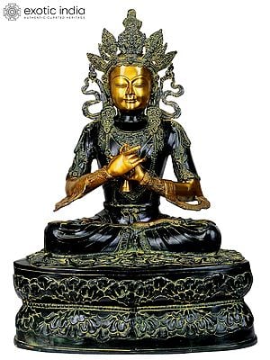 33" Large Size Crown Buddha In Brass | Handmade | Made In India