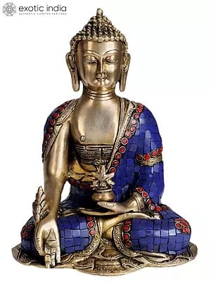 10" Tibetan Buddhist Deity Lapis Healing Buddha Brass Statue | Handmade | Made in India