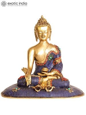 11" Medicine Buddha with Dorje in Front of Him In Brass | Handmade | Made In India