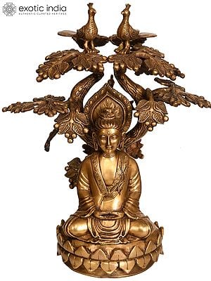 17" The Buddha Under the Bodhi-Tree In Brass | Handmade | Made In India