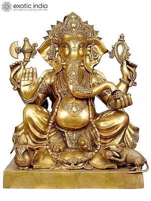31" Large Size Lord Ganesha in Brass | Handmade | Made In India