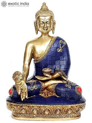 8" (Tibetan Buddhist Deity) Lapis Healing Buddha In Brass | Handmade | Made In India