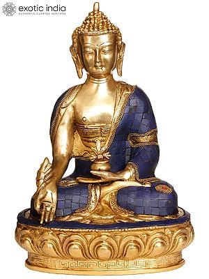 12" Lapis Healing Buddha Brass Sculpture | Tibetan Buddhist Deity Idols