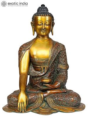 13" Lord Buddha in Bhumisparsha Mudra In Brass | Handmade | Made In India