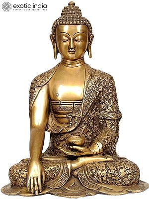 13" Lord Buddha in Bhumisparsha Mudra In Brass | Handmade | Made In India