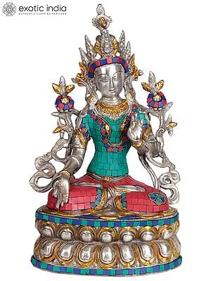 14" (Tibetan Buddhist Deity) Goddess White Tara In Brass | Handmade | Made In India