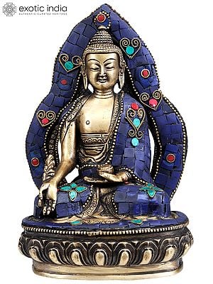 9" Tibetan Buddhist Lapis Buddha of Healing In Brass | Handmade | Made In India