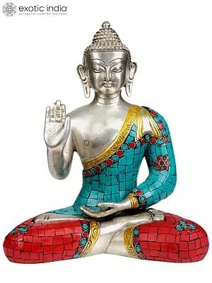 11" Shakyamuni Buddha Granting Abhaya (Inlay Statue) In Brass