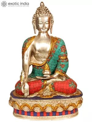 12" The Medicine Buddha  (Tibetan Buddhist Inlay Statue) In Brass | Handmade | Made In India