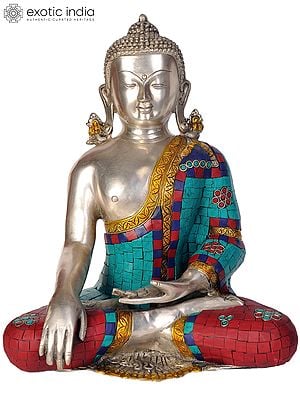 12" Lord Buddha in Bhumisparsha Mudra (Inlay Statue) In Brass | Handmade | Made In India