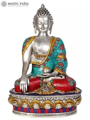 13" Shakyamuni Buddha Invoking the Earth Goddess to be His Witness to the Attainment of Supreme Enlightenment (Inlay Statue) In Brass