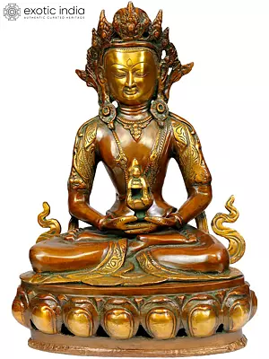 13" Tibetan Buddhist Deity Amitabha Buddha In Brass | Handmade | Made In India