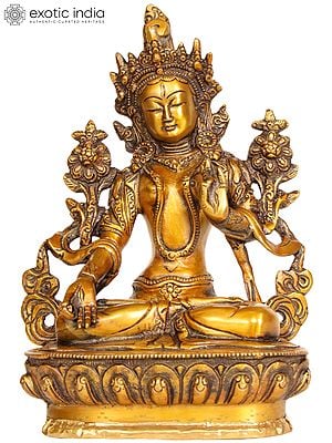 8" Tibetan Buddhist Goddess White Tara Brass Sculpture | Handmade | Made in India