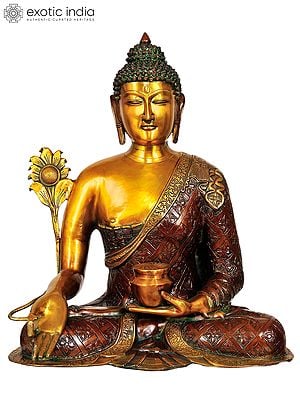 14" (Tibetan Buddhist Deity) Large Size Bhaishajyaguru - The Medicine Buddha In Brass | Handmade | Made In India