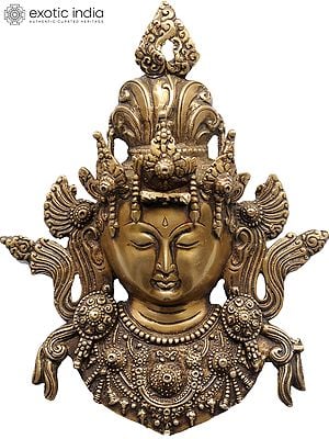 10" Buddhist Goddess Tara Wall Hanging Mask in Brass | Handmade | Made in India