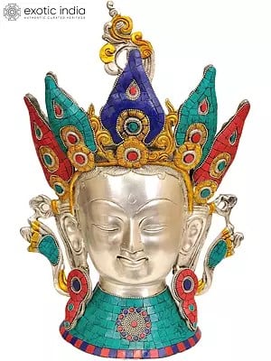 15" Crown Tara Head (Tibetan Buddhist Inlay Statue) In Brass | Handmade | Made In India