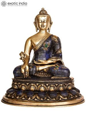 13" Tibetan Buddhist God Lapis Buddha of Healing In Brass | Handmade | Made In India