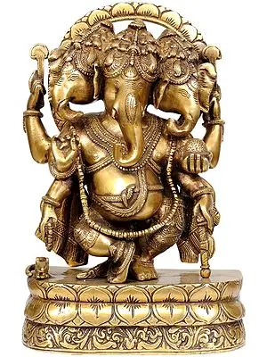 Three Headed Ganesha Figurine in Brass