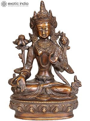 8" Tibetan Buddhist Goddess White Tara In Brass | Handmade | Made In India