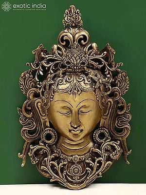12" Tibetan Buddhist Wall Hanging Tara Mask in Brass