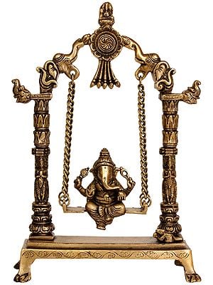 11" Swinging Ganesha Brass Sculpture | Handmade | Made in India