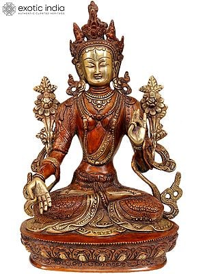 12" Tibetan Buddhist Goddess White Tara In Brass | Handmade | Made In India