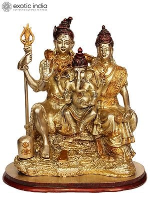 12" Brass Shiva-Parvati Statue with Ganesha