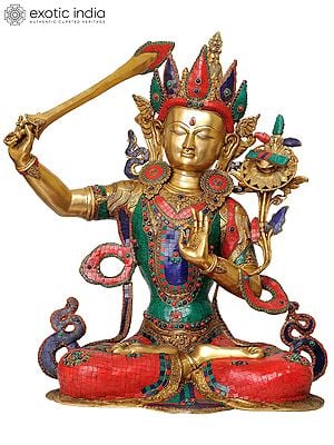 32" (Tibetan Buddhist Deity) Large Size Manjushri - Bodhisattva of Transcendent Wisdom In Brass | Handmade | Made In India