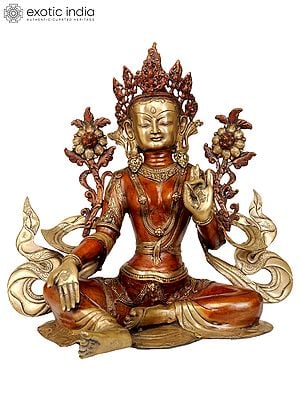 19" Tibetan Buddhist Saviour Goddess Green Tara In Brass | Handmade | Made In India