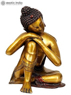 13" Thinking Buddha Brass Statue | Handmade Brass Figurine | Made in India