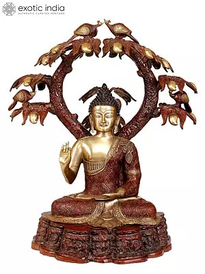 29" Large Size Lord Buddha in a Mango Grove | Brass | Handmade | Made In India