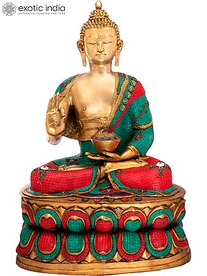 38" Preaching Buddha Inlay Brass Idol | Handmade | Made in India