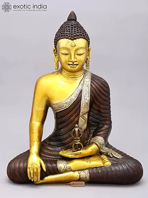 14" Brass Lord Buddha Idol with Dorje | Handmade | Made in India