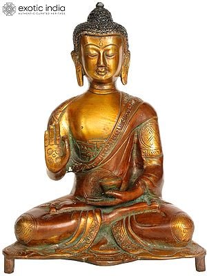 8" Blessing Buddha In Brass | Handmade | Made In India