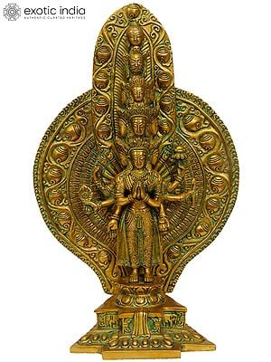 15" Eleven Headed Thousand-Armed Avalokiteshvara Brass Sculpture | Handmade | Made in India