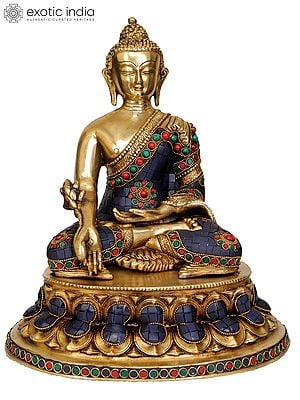 13" Lapis Buddha of Healing Idol in Brass | Handmade Buddhist Deity Statues | Made in India