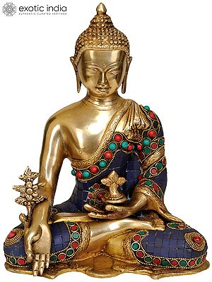 10" Tibetan Buddhist Deity Lapis Buddha of Healing In Brass | Handmade | Made In India