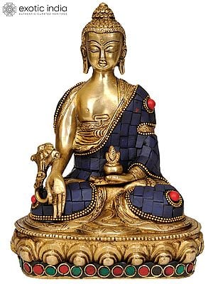 7" Tibetan Buddhist God Lapis Buddha of Healing In Brass | Handmade | Made In India