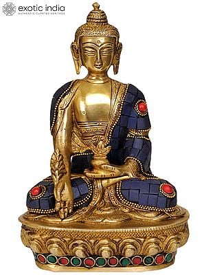 8" Tibetan Buddhist God Lapis Buddha of Healing In Brass | Handmade | Made In India