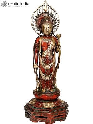 23" Japanese Form of Padmapani Avalokiteshvara (Kuan Yin) In Brass | Handmade | Made In India